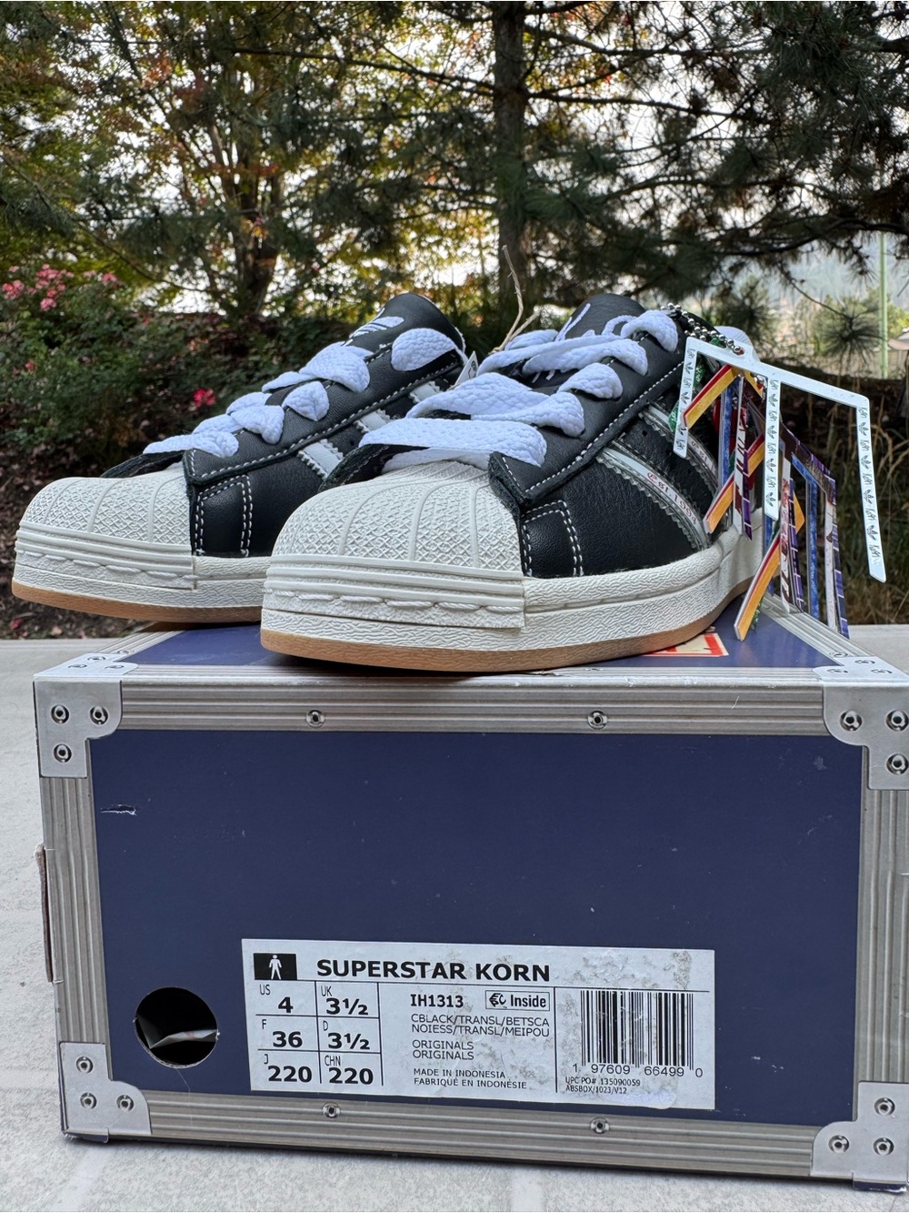 adidas Kids Superstar Korn Black and White Leather Sneakers